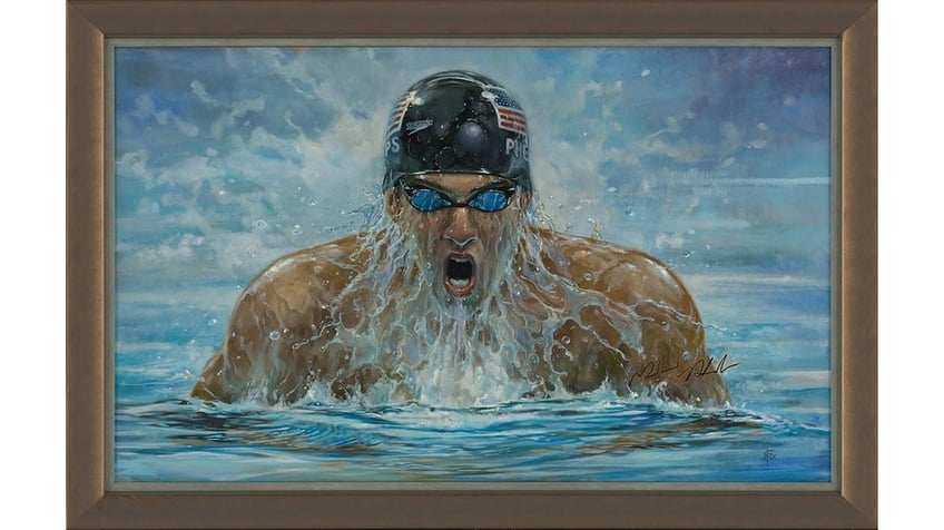 Michael Phelps in 2008 Beijing Olympics painted by Brian Fox