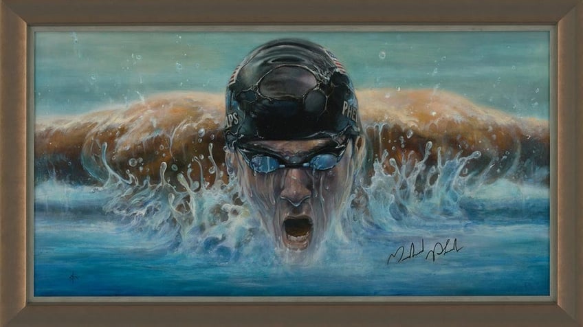 Michael Phelps in 2008 Beijing Olympics painted by Brian Fox