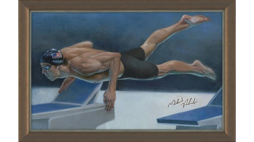 Michael Phelps in 2008 Beijing Olympics painted by Brian Fox