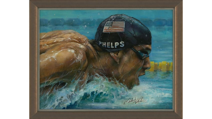 Michael Phelps in 2008 Beijing Olympics painted by Brian Fox