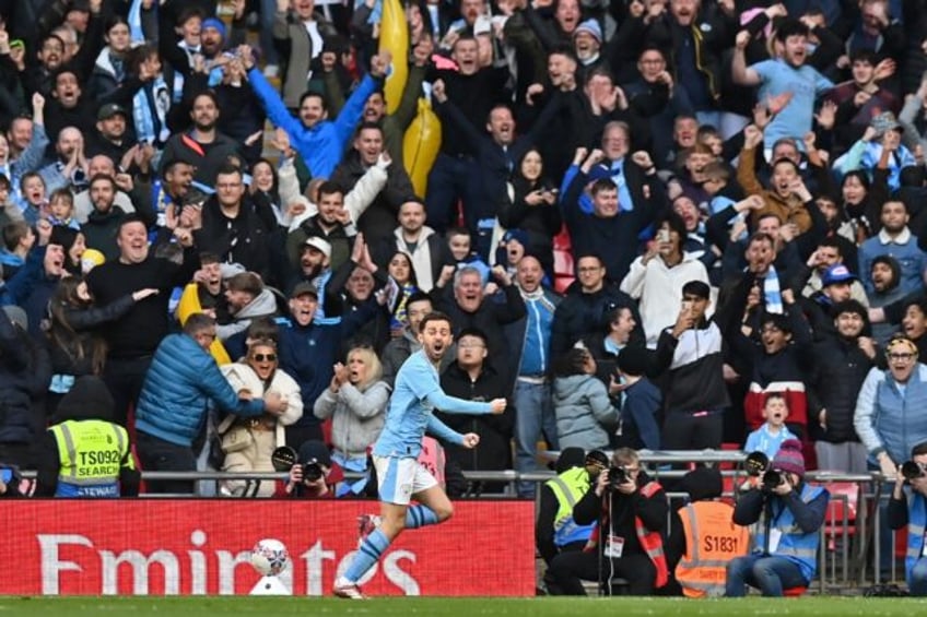 Manchester City's Bernardo Silva celebrates after scoring against Chelsea