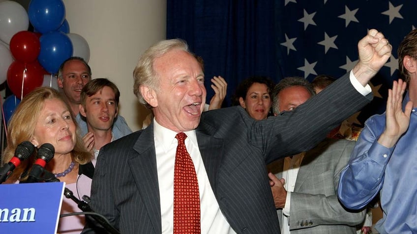 Lieberman delivering a concession speech