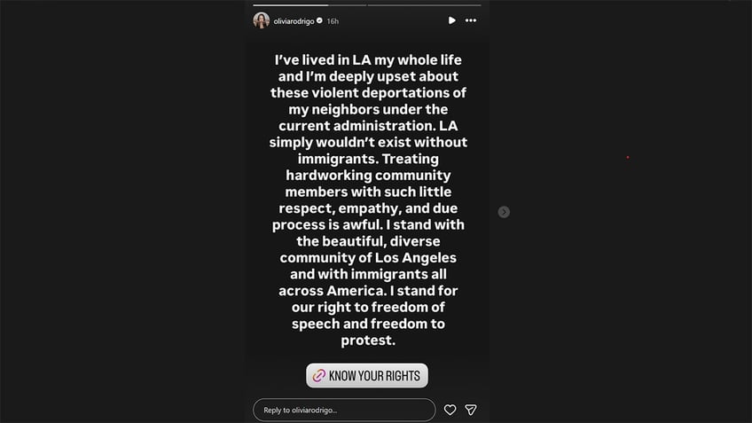 Olivia Rodrigo's Instagram Stories post