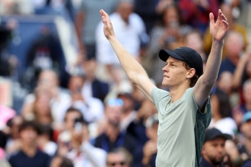 Victory: Jannik Sinner celebrates after defeating Taylor Fritz