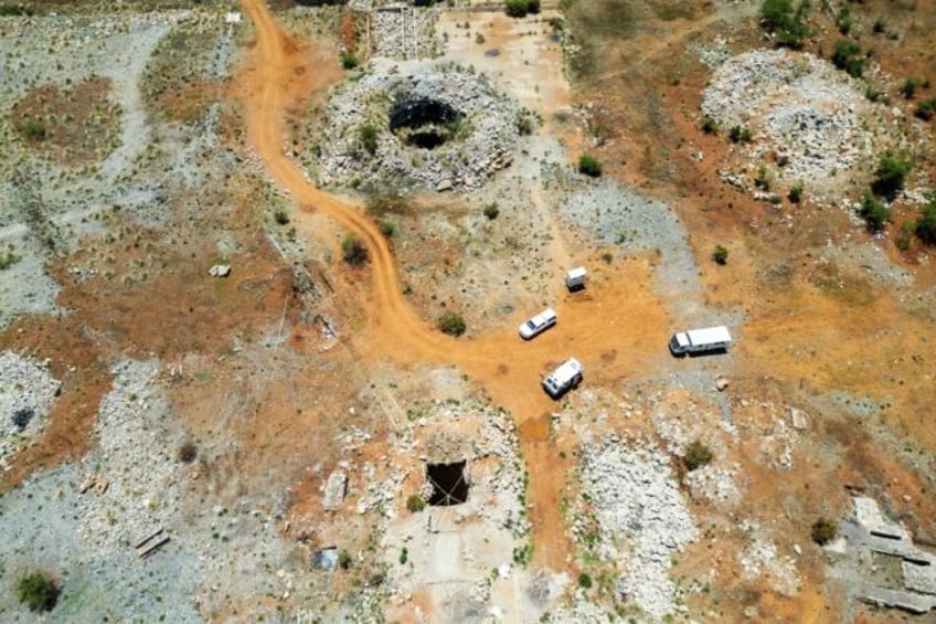 Aerial view of an abandoned mine shaft in Stilfontein where police are urging hundreds of