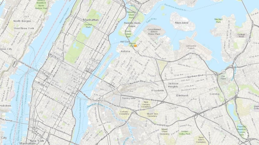 A map showing the area where an earthquake struck New York City