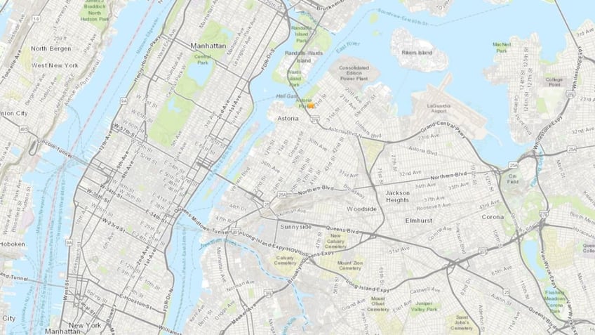 A map showing the area where an earthquake struck New York City