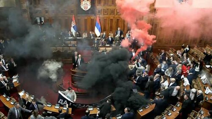 smoke bombs or just a tuesday in a balkan parliament