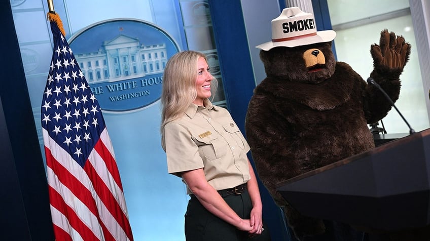 Smokey Bear in the briefing room.