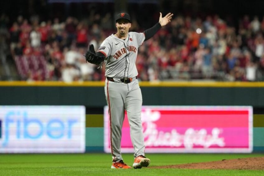 Blake Snell of the San Francisco Giants celebrates his first career Major League Baseball