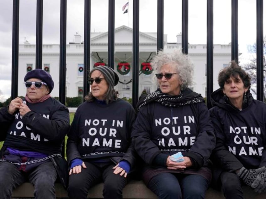 Activists with Jewish Voice for Peace, gather to protest the Israel-Hamas war in Gaza and