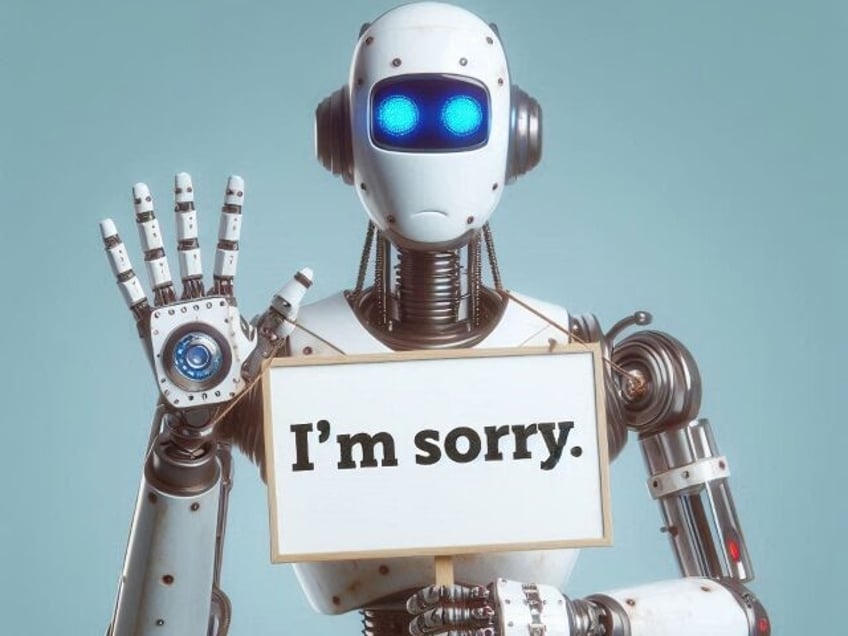 robot holding I'm sorry sign