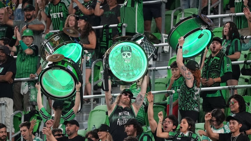 Austin FC fans cheer their team during the match between Austin FC and Real Salt Lake at Q2 Stadium on May 28, 2025 in Austin, Texas. 