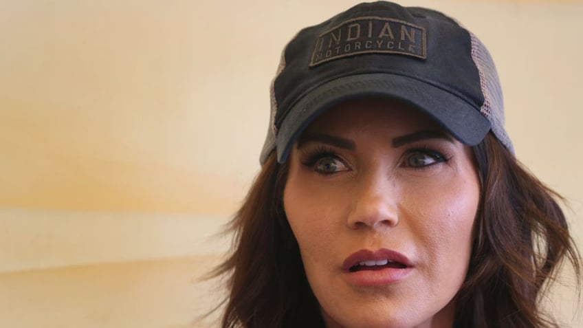 Kristi Noem extreme closeup shot in ball cap