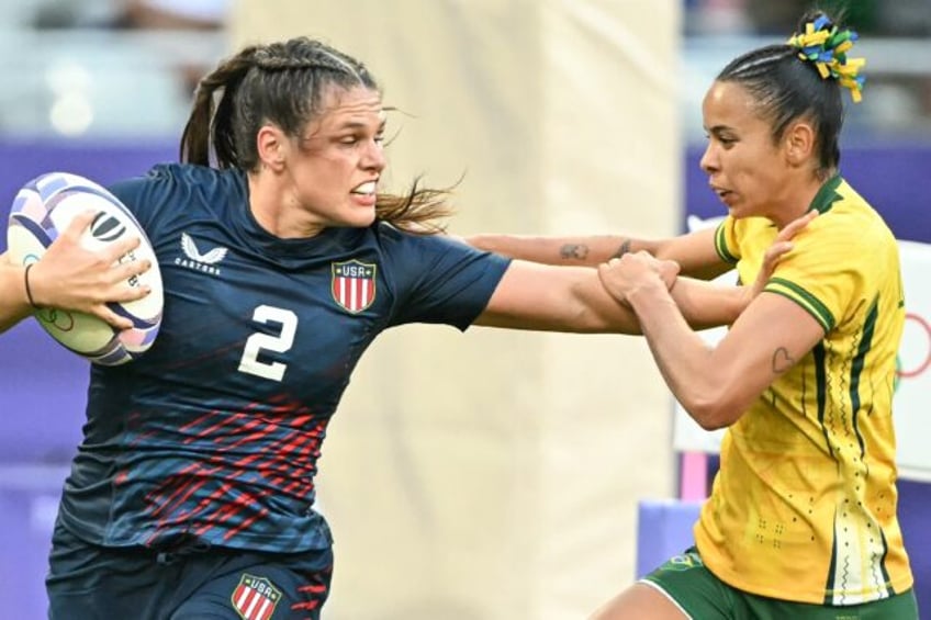 US rugby star Ilona Maher (left) in action at the 2024 Paris Olympics