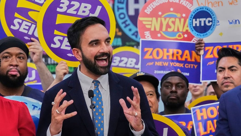 Zohran Mamdani speaks during a rally