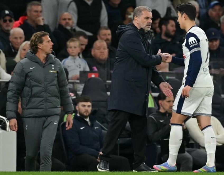 Ange Postecoglou (C) sacked as Tottenham Hotspur manager has transformed the club said Sou