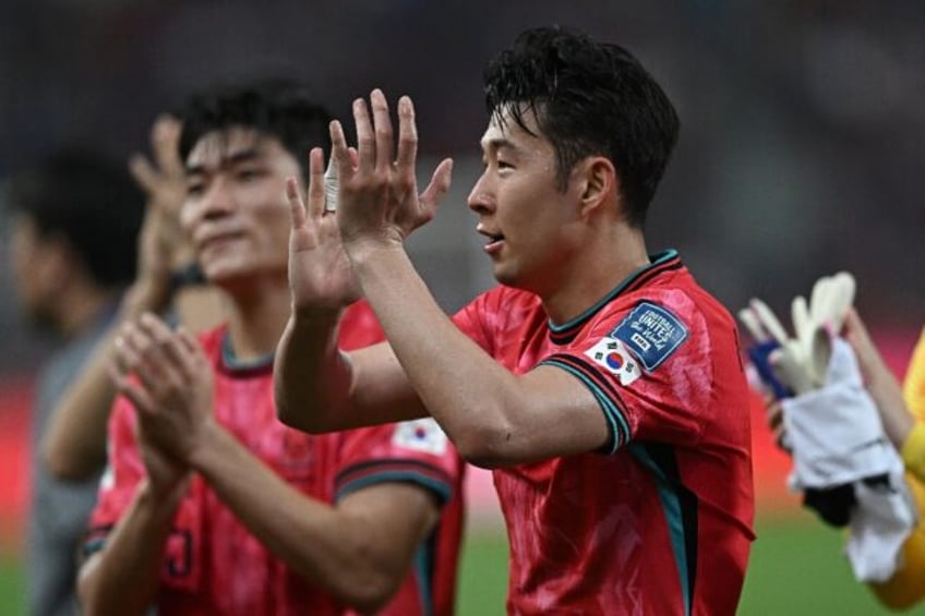 South Korea's Son Heung-min celebrates beating Thailand