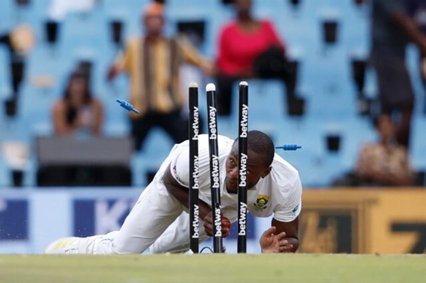 South Africa's Kagiso Rabada runs out India's Jasprit Bumrah (unseen) during the third day of the first Test in Centurion on December 28, 2023.