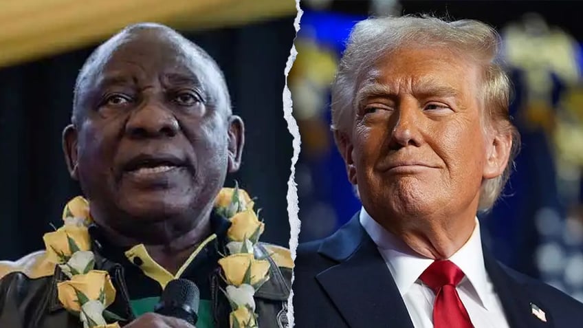 split photo of Ramaphosa, trump