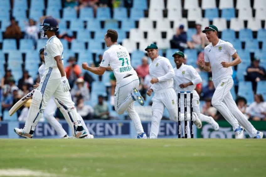 South Africa's Nandre Burger (C) made an instant impact on his Test debut taking two Indian wickets