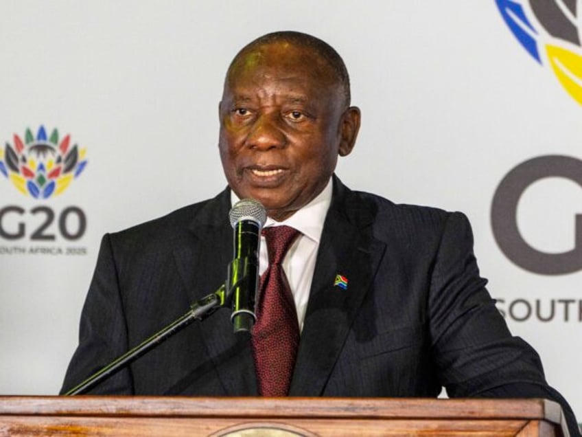 South African President Cyril Ramaphosa addresses reporters following the opening session