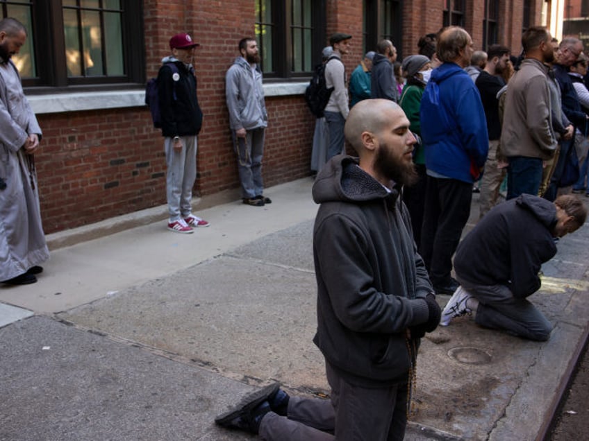 NEW YORK, NEW YORK - MAY 6: Anti-abortion protestors gather for their monthly vigil to pro