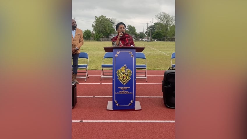 Sheila Jackson Lee speaking at school