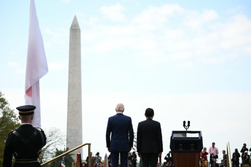 US President Joe Biden and Japanese Prime Minister Fumio Kishida attend an Official Arriva
