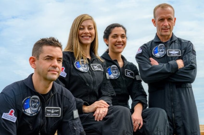 The SpaceX Polaris Dawn crew (L to R:) Jared Isaacman, Anna Menon, Sarah Gillis and Scott