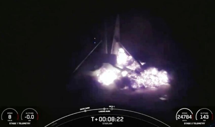 The first-stage booster tilted and blew up as it descended onto a droneship