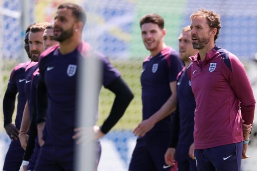 England coach Gareth Southgate with his players at training on Saturday at their Euro 2024