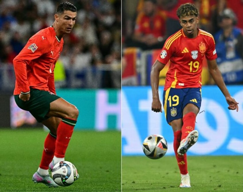 Portugal veteran Cristiano Ronaldo (L) will face off against Spain's Lamine Yamal (R) in t