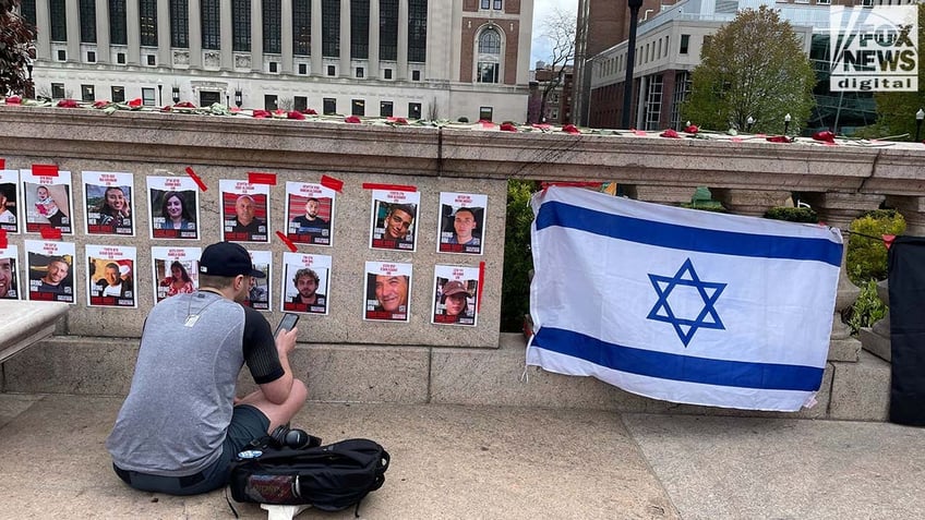 Photos of Israeli hostages outside of Columbia University