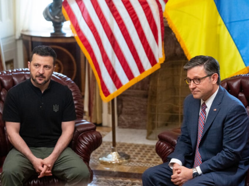 Ukrainian President Volodymyr Zelensky and Speaker of the House Mike Johnson, R-La., pose