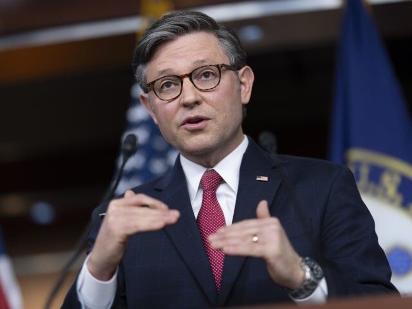 Speaker of the House Mike Johnson, R-La., speaks at the Capitol in Washington, Feb. 29, 20