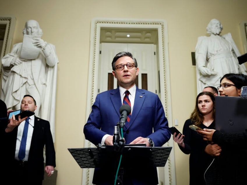 WASHINGTON, DC - DECEMBER 19: U.S. Speaker of the House Mike Johnson (R-LA) speaks to repo