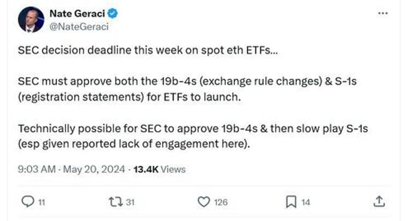 spot ether etfs will come down to a 5 person vote this week gensler the decider