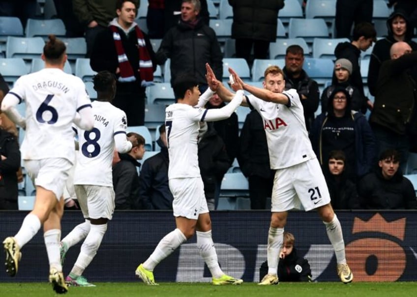 Tottenham celebrate during their win at Aston Villa