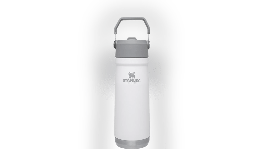 This water bottle features a built-in straw that flips up for a quick drink.