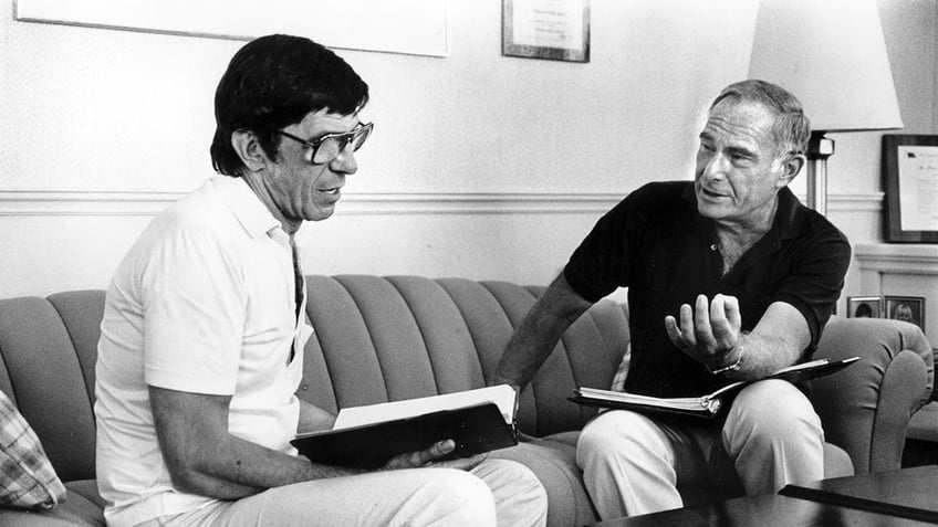 Leonard Nimoy reading a script.