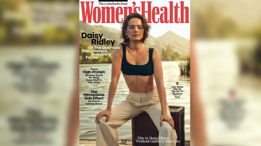 Actress Daisy Ridley rocks black sports bra and khaki slacks