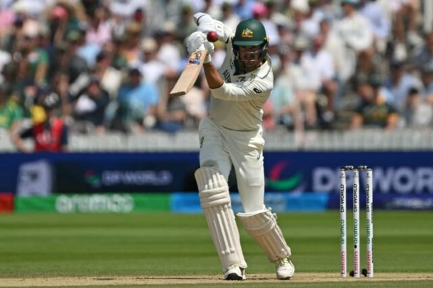 Australia's Mitchell Starc drives during his 58 not out against South Africa in the WTC fi