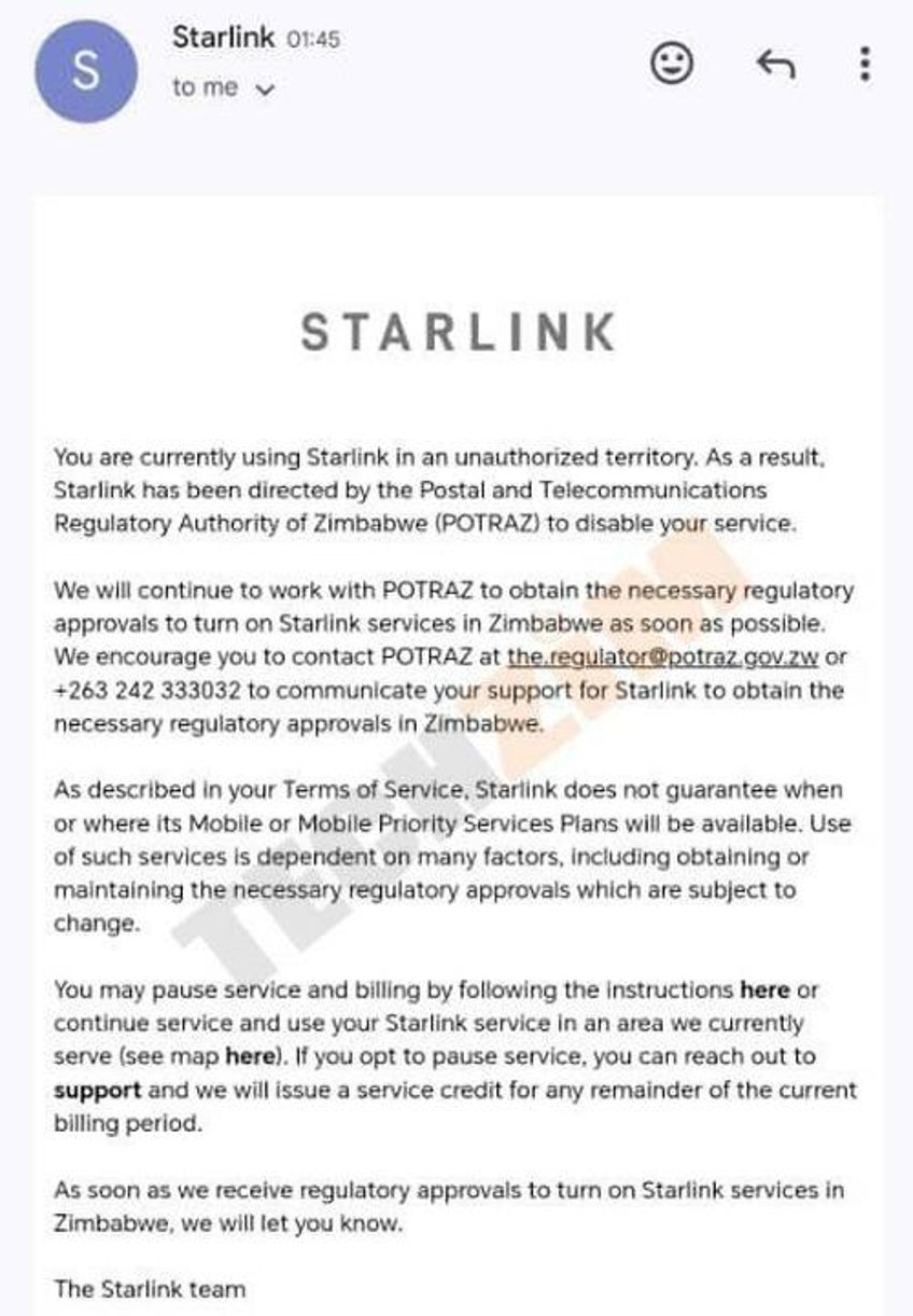 starlink reportedly instructed to shutdown in zimbabwe by government