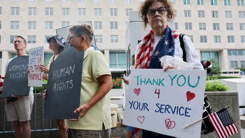 Protesters outside the State Department 
