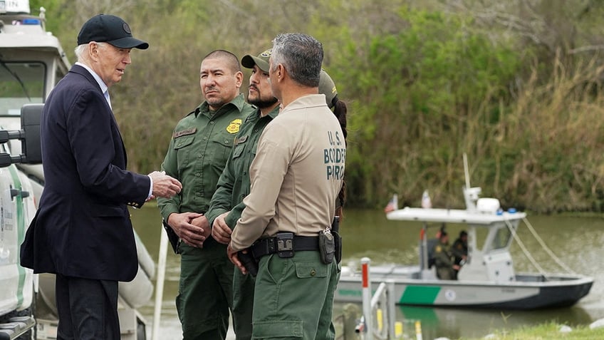 President Joe Biden receives a briefing at the U.S.-Mexico border in Brownsville, Texas