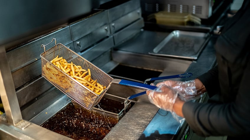 Deep fryer at a commercial kitchen.