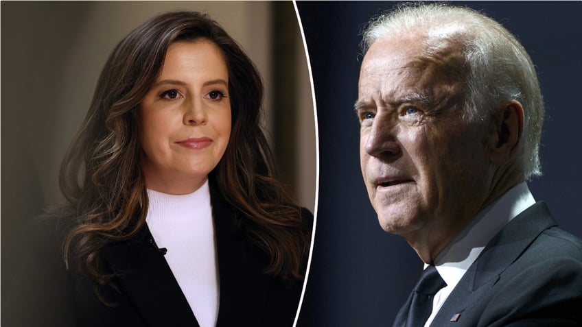 Split image of Stefanik and Biden headshots