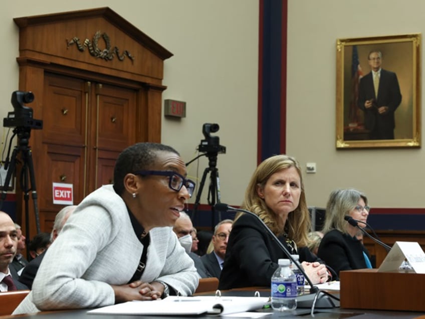 WASHINGTON, DC - DECEMBER 05: (L-R) Dr. Claudine Gay, President of Harvard University, Liz Magill, President of University of Pennsylvania, and Dr. Sally Kornbluth, President of Massachusetts Institute of Technology, testify before the House Education and Workforce Committee at the Rayburn House Office Building on December 05, 2023 in Washington, DC. The Committee held a hearing to investigate antisemitism on college campuses. (Photo by Kevin Dietsch/Getty Images)