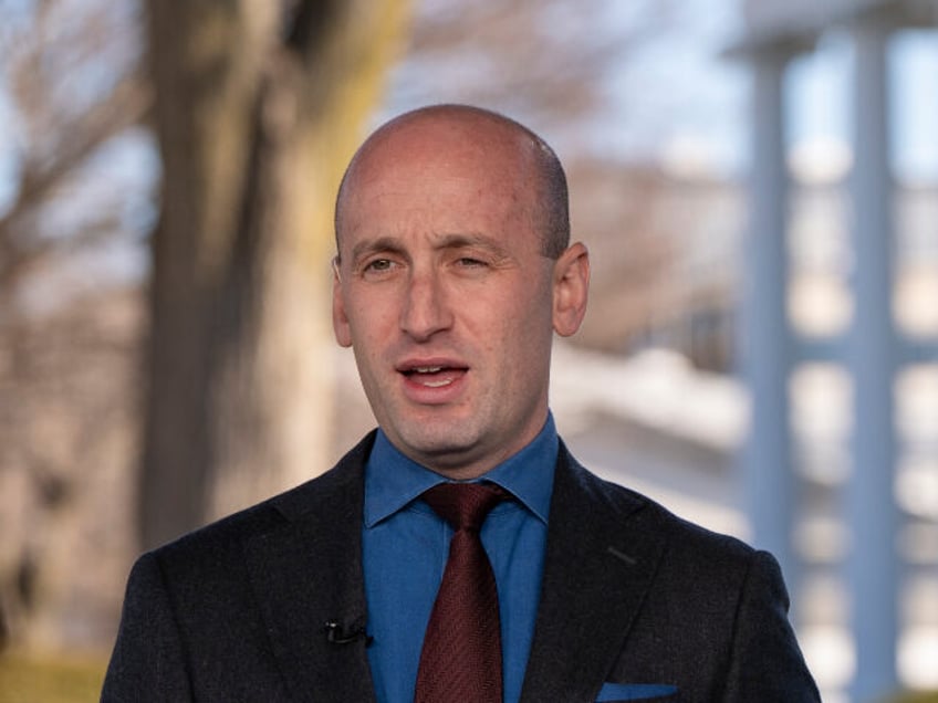 White House deputy chief of policy Stephen Miller does a live television interview at the